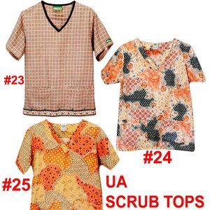 3 LOT UA SCRUBS TOP SMALL PRINT PATTERN 100% COTTON 2 POCKET V-NECK WOMEN